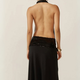 Robe noire longue dos nu plongeant 4
