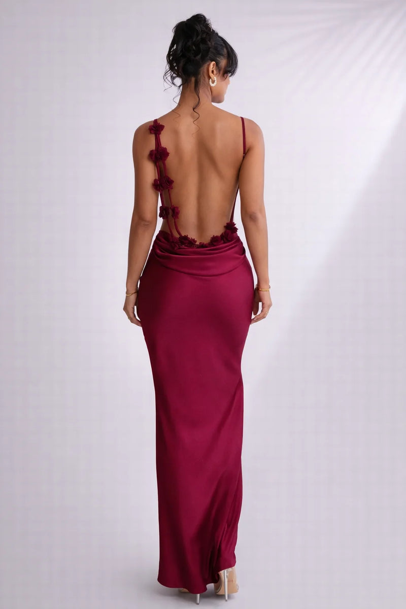 Robe bretelle dos nu satinée Rouge / S