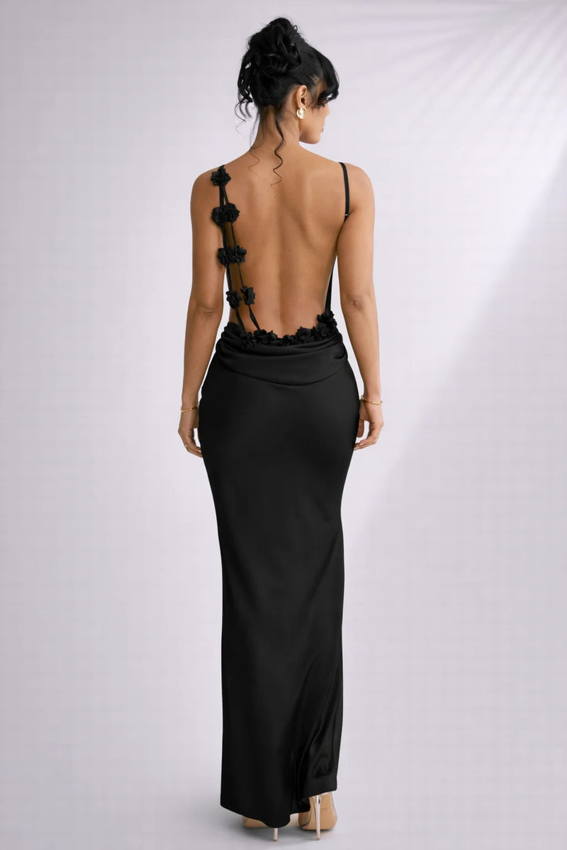 Robe bretelle dos nu satinée Noir / S
