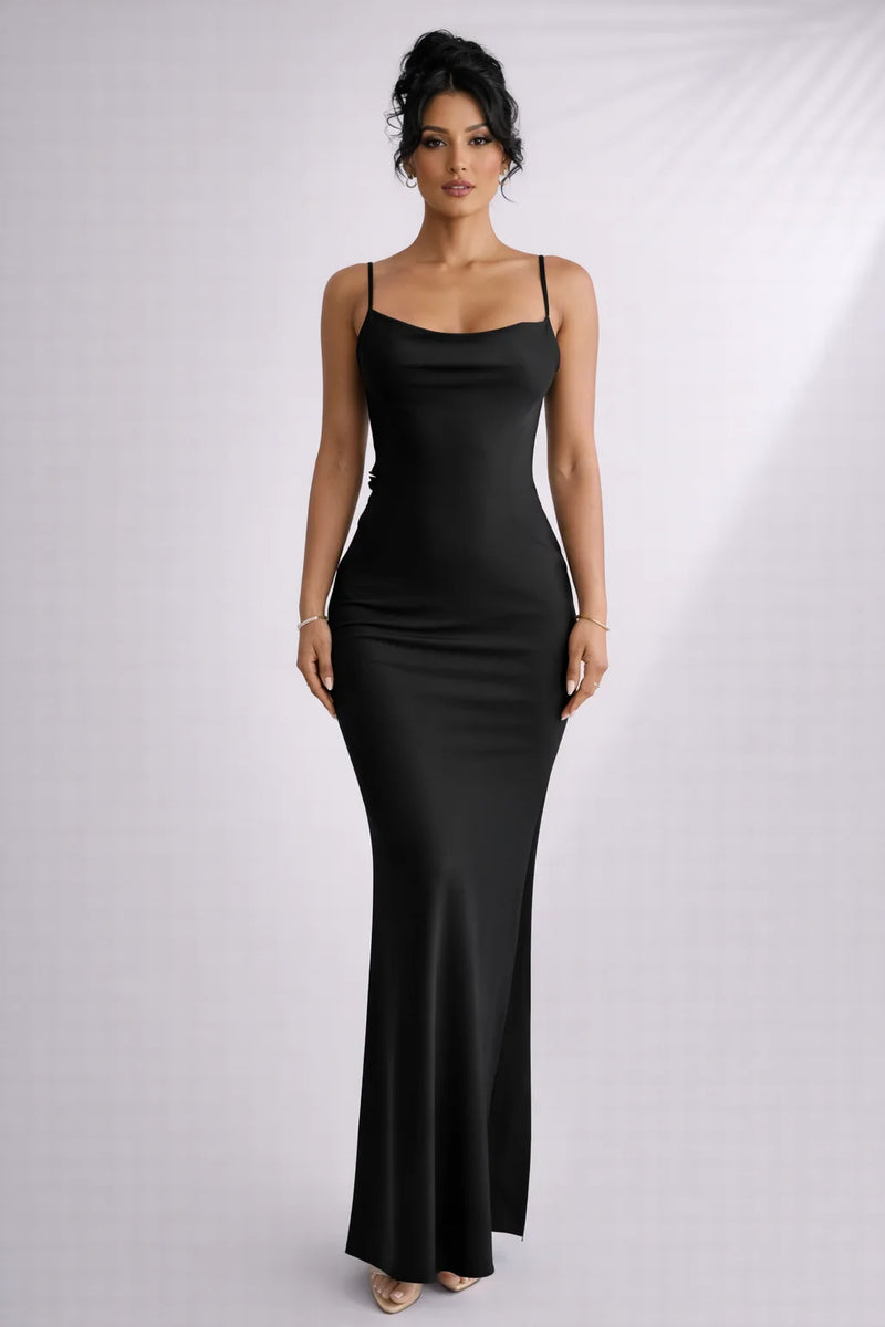 Robe bretelle dos nu satinée