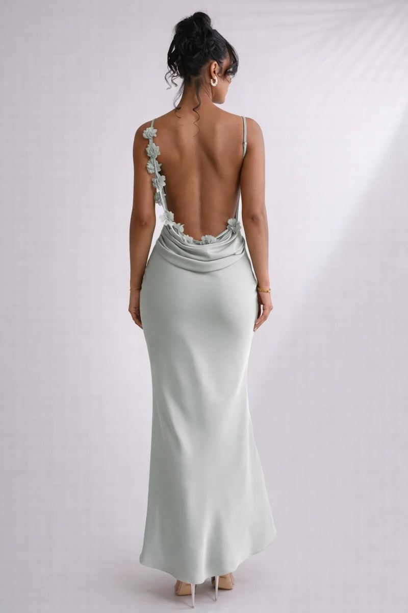 Robe bretelle dos nu satinée Vert / S
