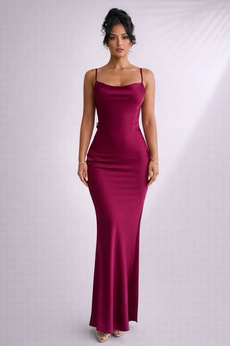 Robe bretelle dos nu satinée