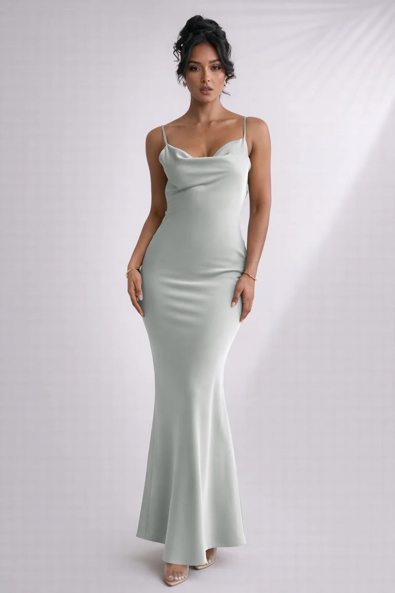 Robe bretelle dos nu satinée