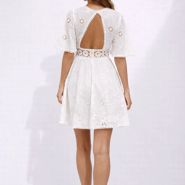 Robe broderie anglaise dos nu Blanc / S