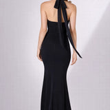 Robe cintrée dos nu avec noeud Noir / S