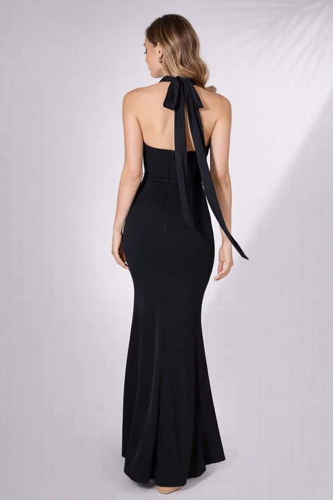 Robe cintrée dos nu avec noeud Noir / S