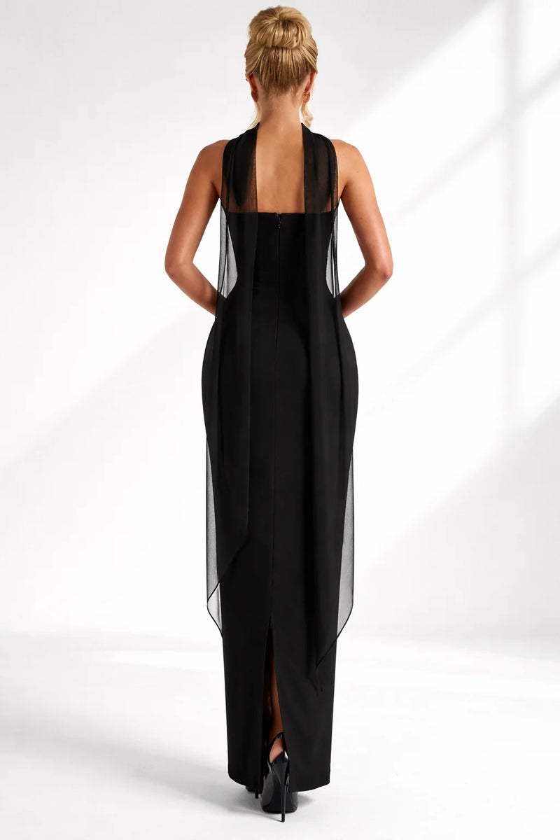 Robe cocktail longue dos nu Noir / S
