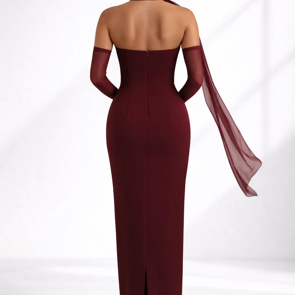 Robe cocktail longue dos nu Rouge / S