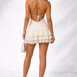 Robe courte dentelle dos nu Blanc / S