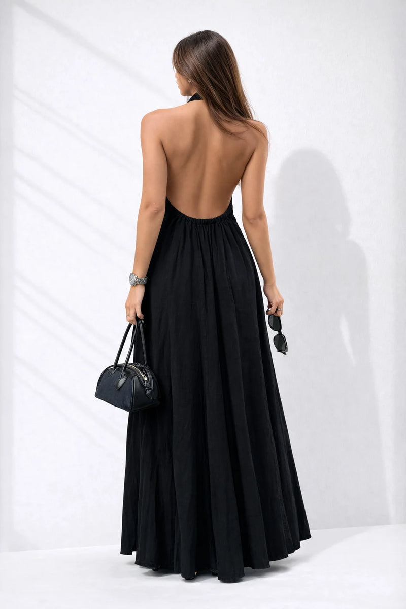 Robe d’été longue fluide dos nu Noir / XS