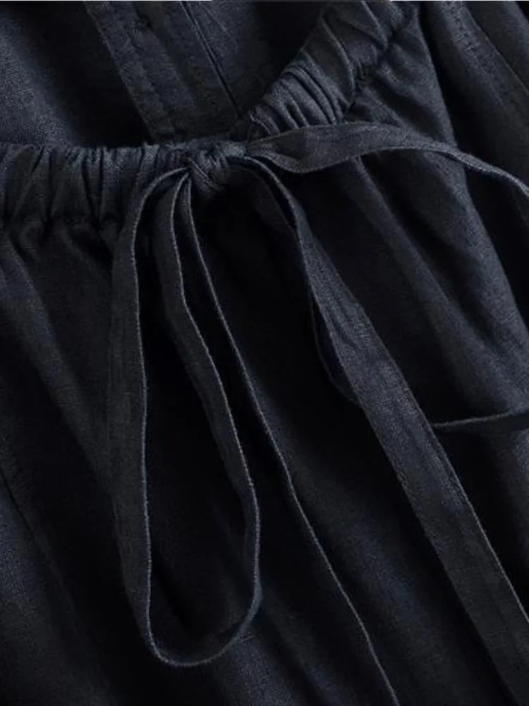 Robe d'été longue fluide dos nu bleu marine 1