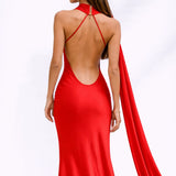 Robe dos nu asymétrique Rouge / S