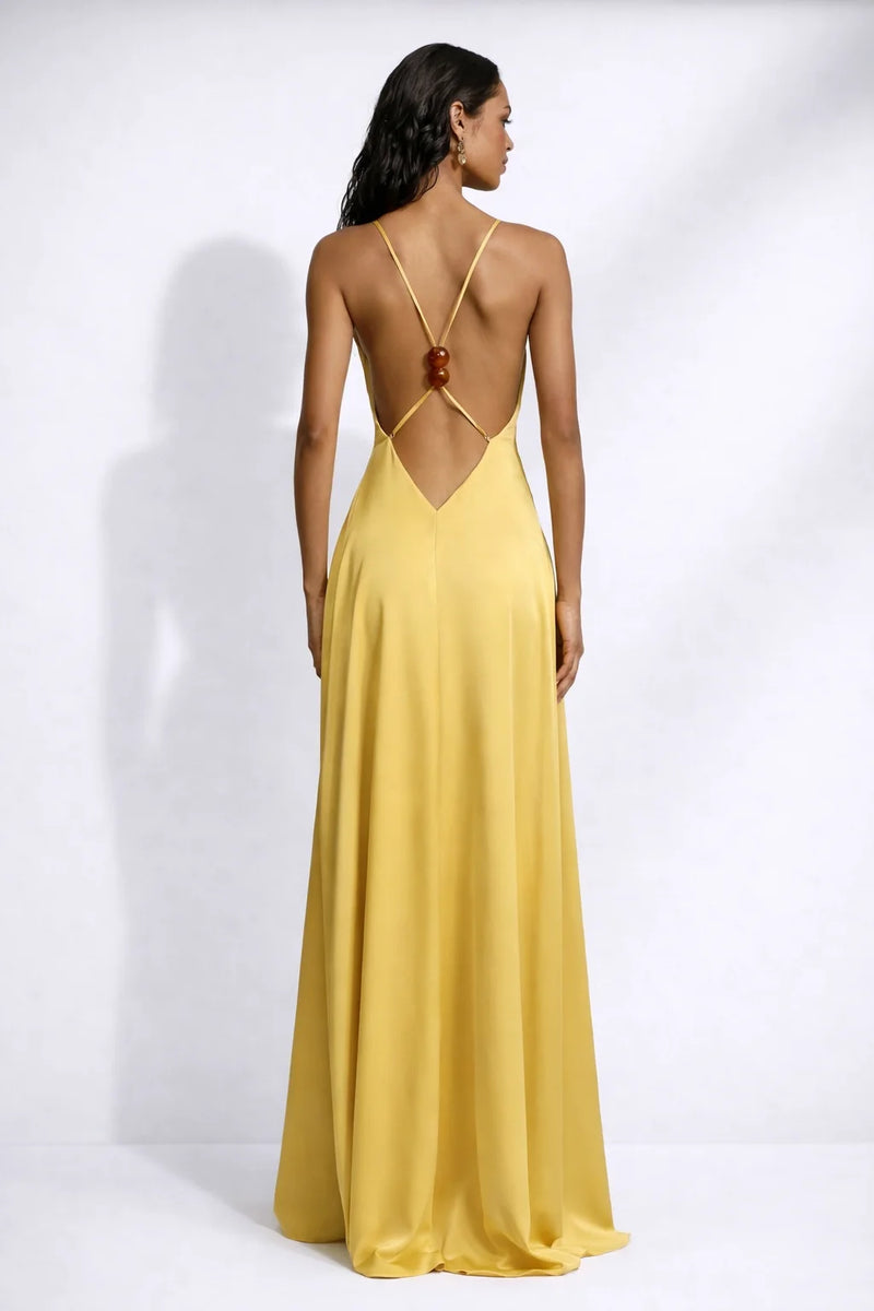 Robe dos nu bretelles croisées Jaune / S