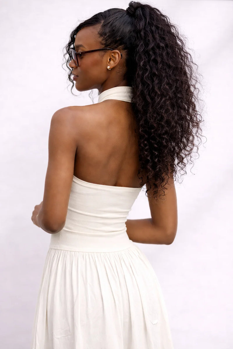 Robe dos nu écru midi