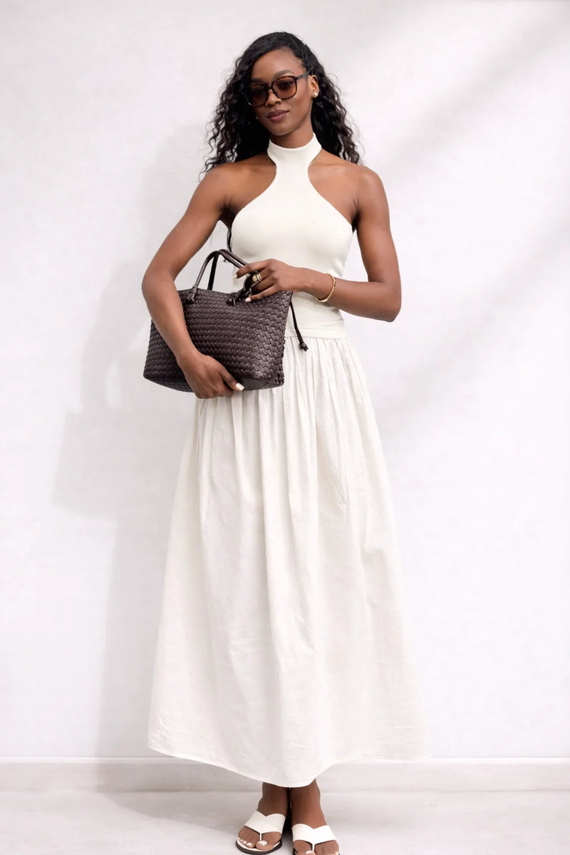 Robe dos nu écru midi
