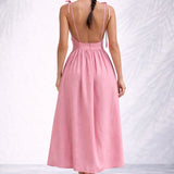 Robe dos nu lin midi Rose / S