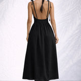Robe dos nu lin midi Noir / S