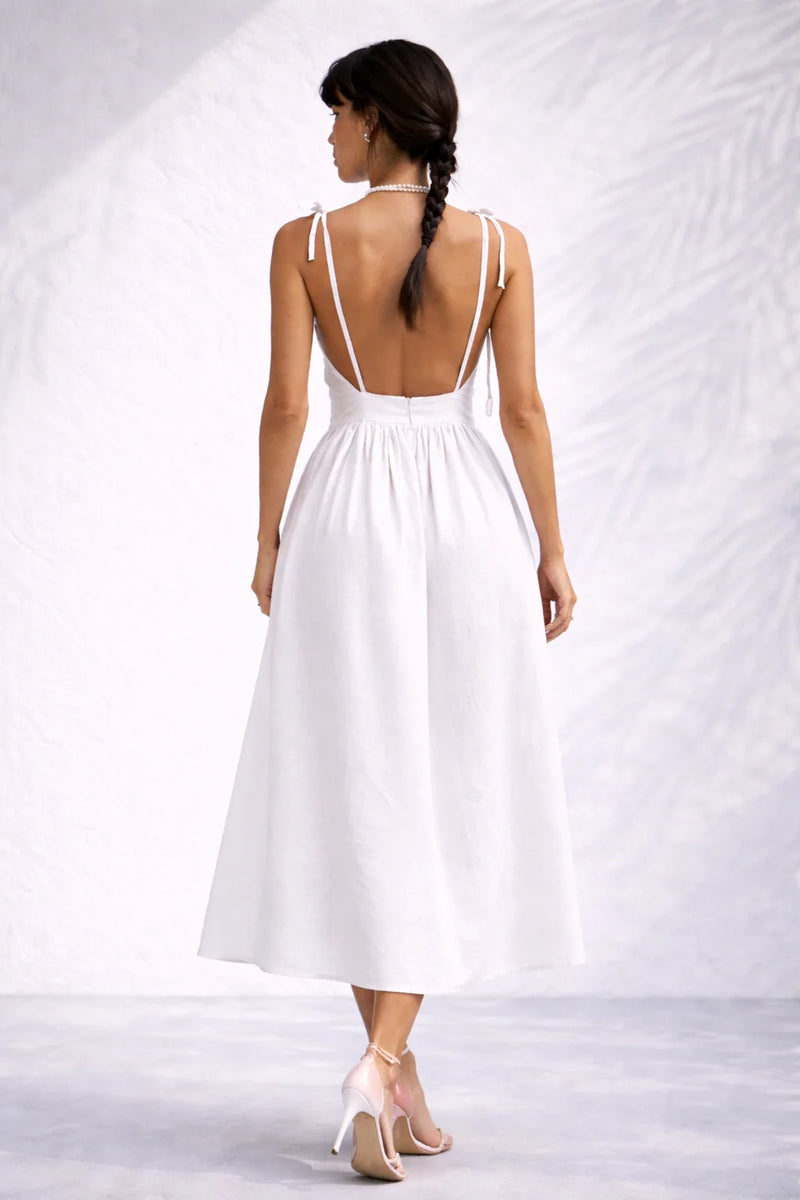 Robe dos nu lin midi Blanc / S