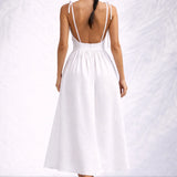 Robe dos nu lin midi Blanc / S