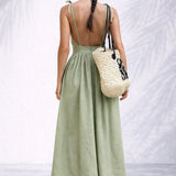 Robe dos nu lin midi Vert / S