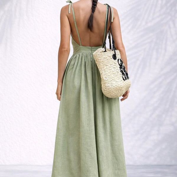 Robe dos nu lin midi Vert / S