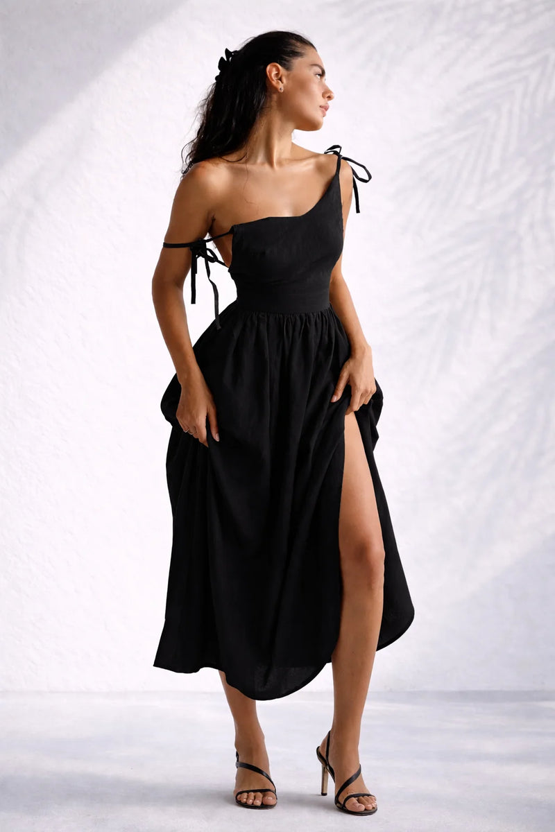 Robe dos nu lin midi