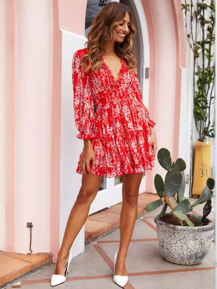 Robe dos nu manches longues