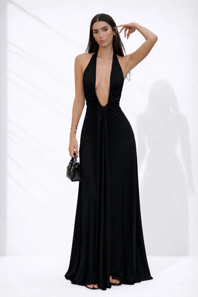 Robe dos nu plongeant d’été Noir / S