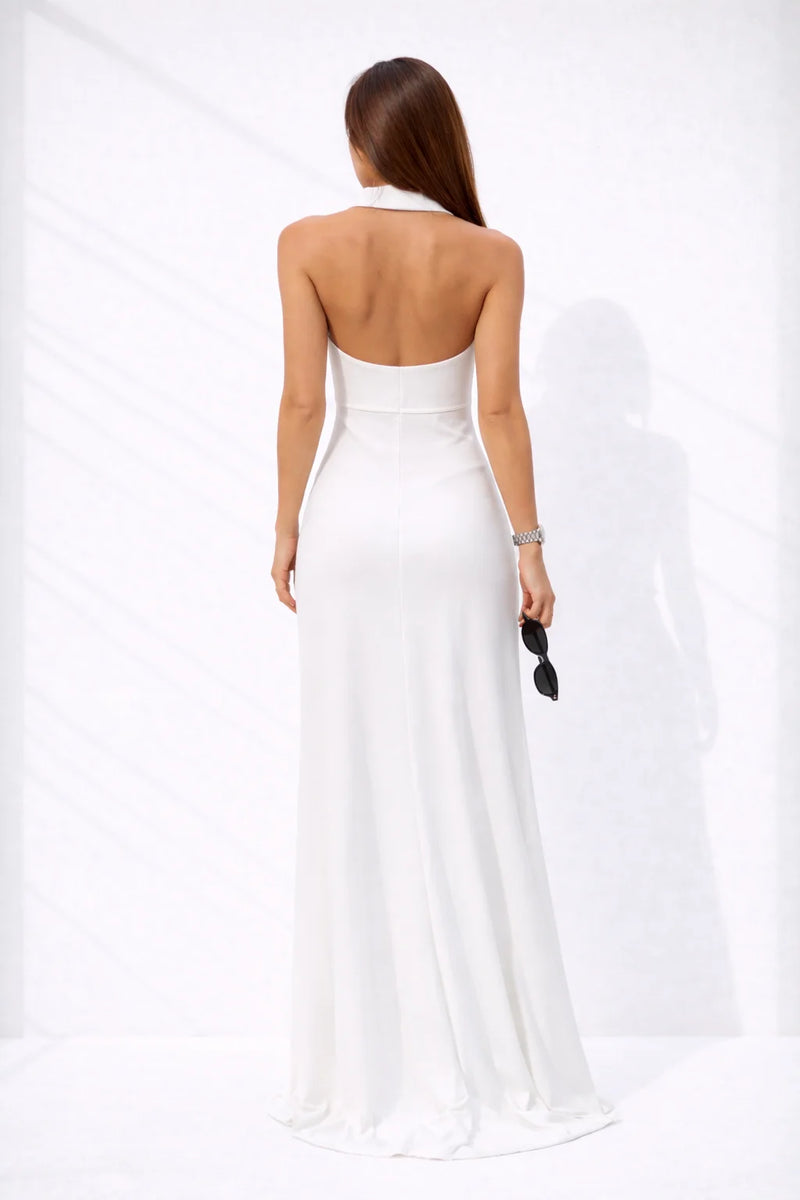 Robe dos nu plongeant d’été Blanc / S