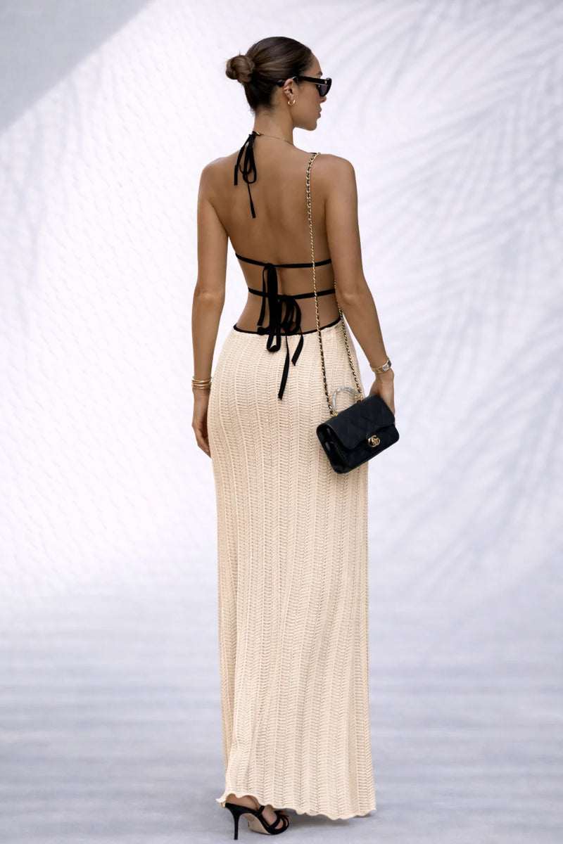 Robe longue col v dos nu Ivoire / S