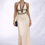 Robe longue col v dos nu