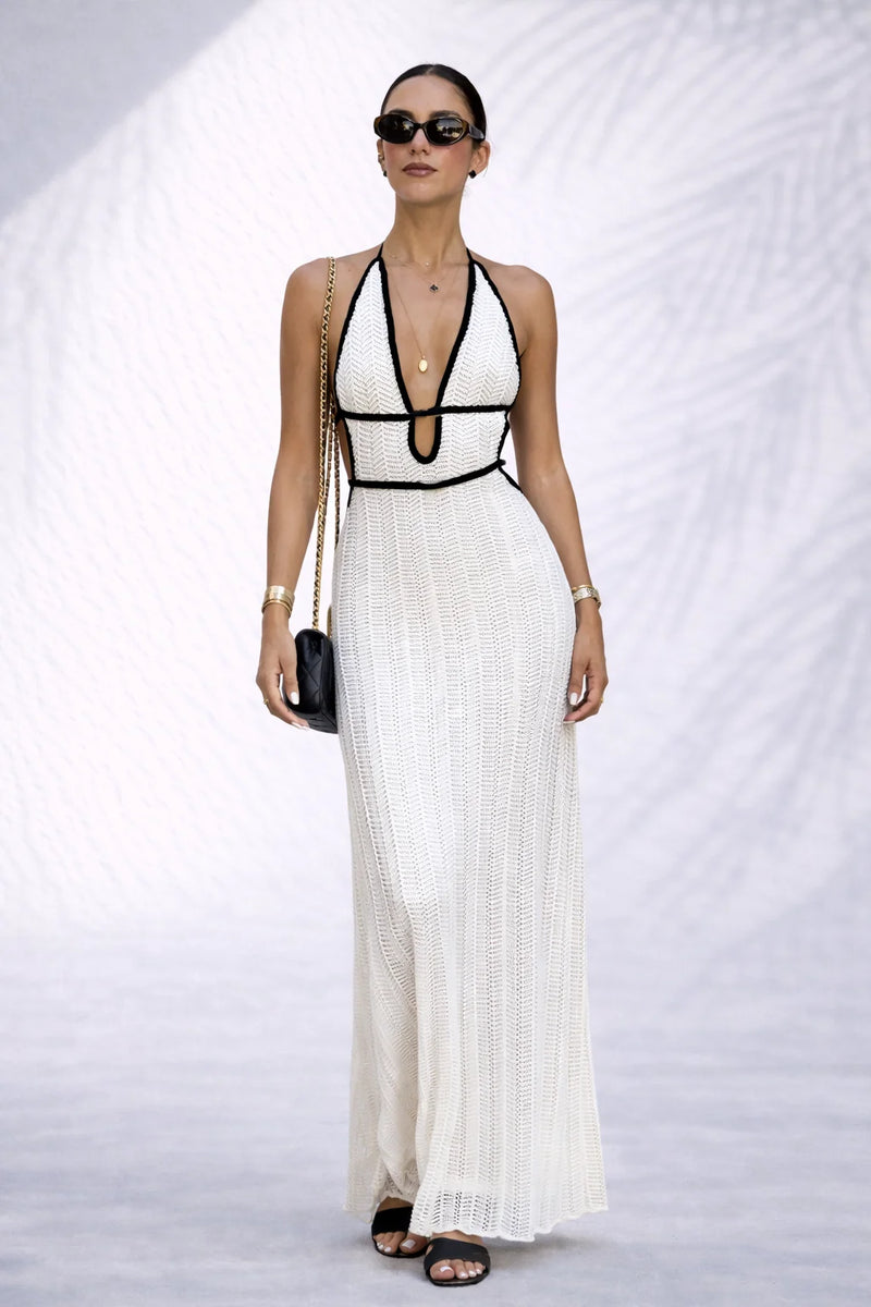 Robe longue col v dos nu