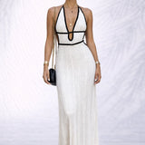 Robe longue col v dos nu