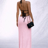 Robe longue col v dos nu Rose / S