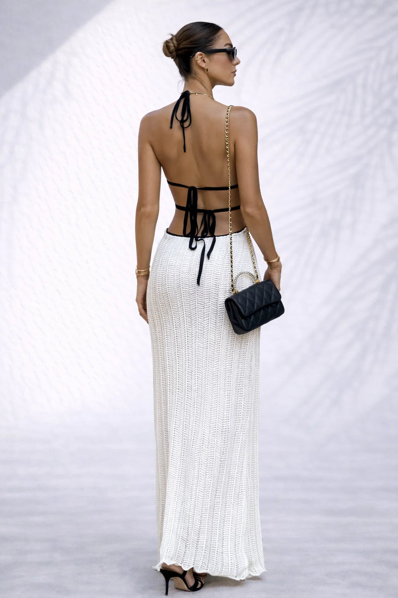 Robe longue col v dos nu Blanc / S