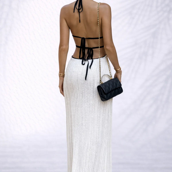 Robe longue col v dos nu Blanc / S