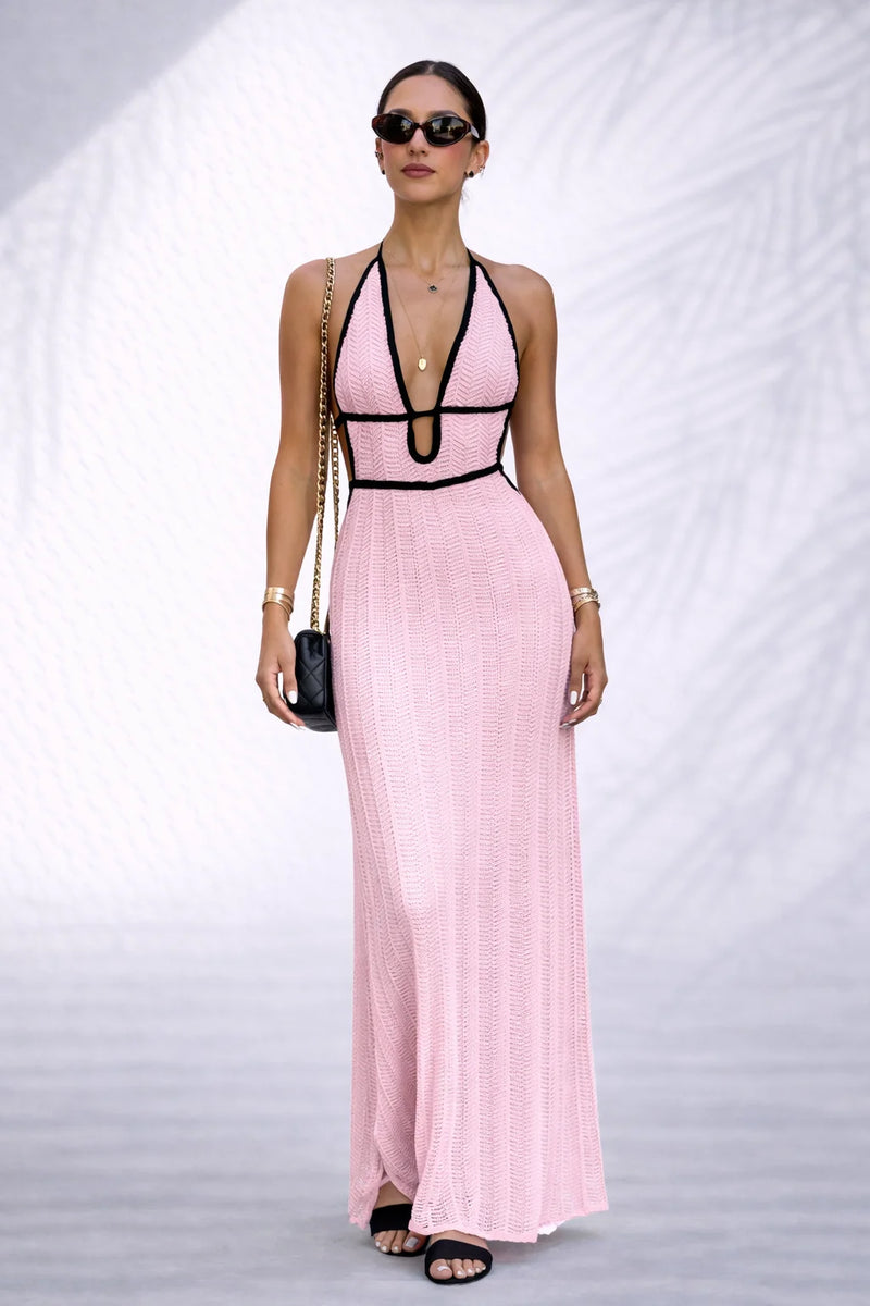 Robe longue col v dos nu