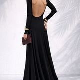 Robe longue dos nu col montant Noir / S