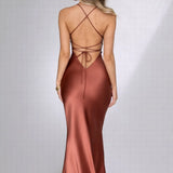 Robe longue satin dos nu Marron / S