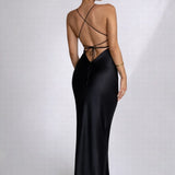 Robe longue satin dos nu Noir / S