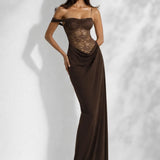 Robe marron dos nu dentelle