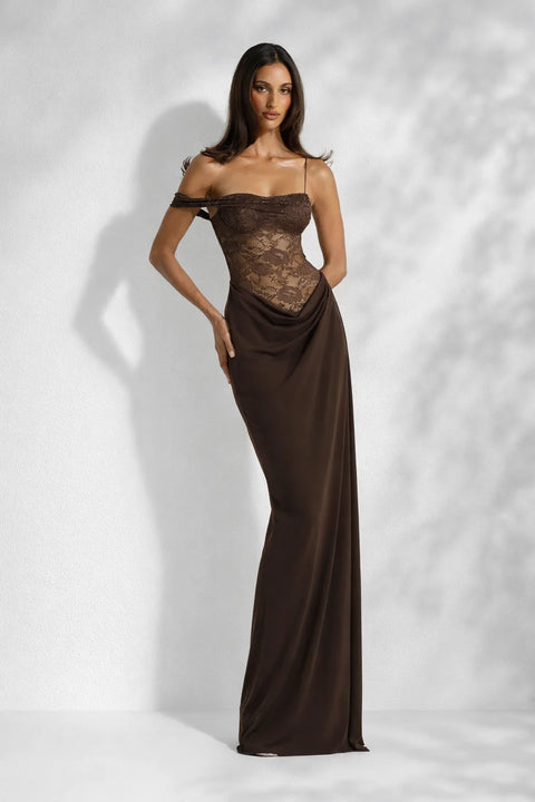 Robe marron dos nu dentelle