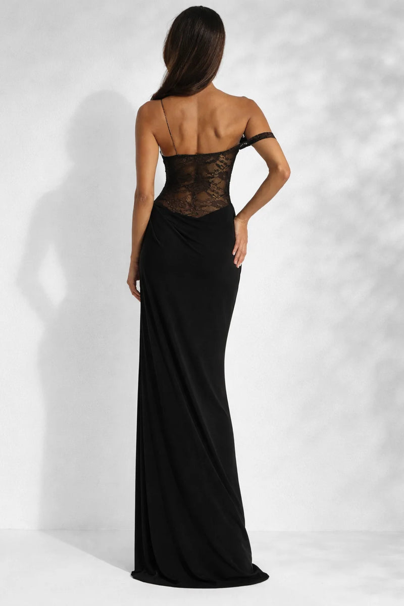 Robe marron dos nu dentelle Noir / S