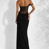 Robe marron dos nu dentelle Noir / S