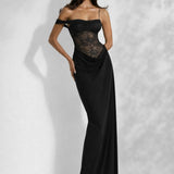 Robe marron dos nu dentelle