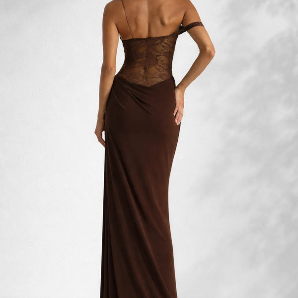 Robe marron dos nu dentelle Marron / S
