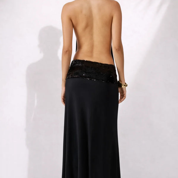Robe noire longue dos nu plongeant Noir / S