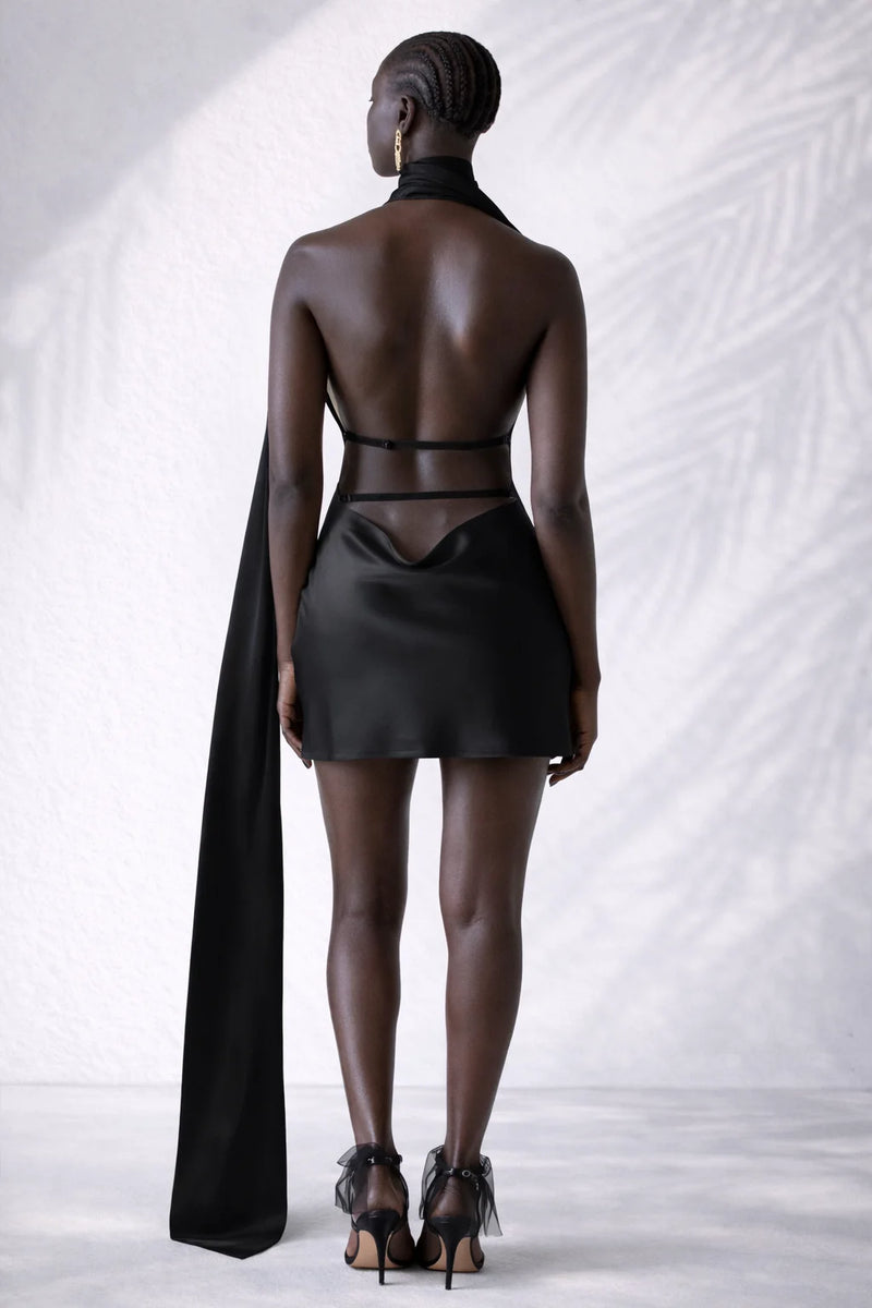 Robe satin dos nu courte Noir / S