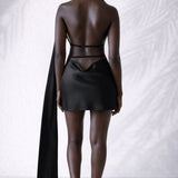 Robe satin dos nu courte Noir / S