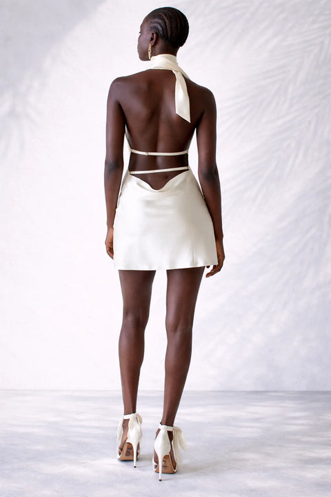 Robe satin dos nu courte Ivoire / S